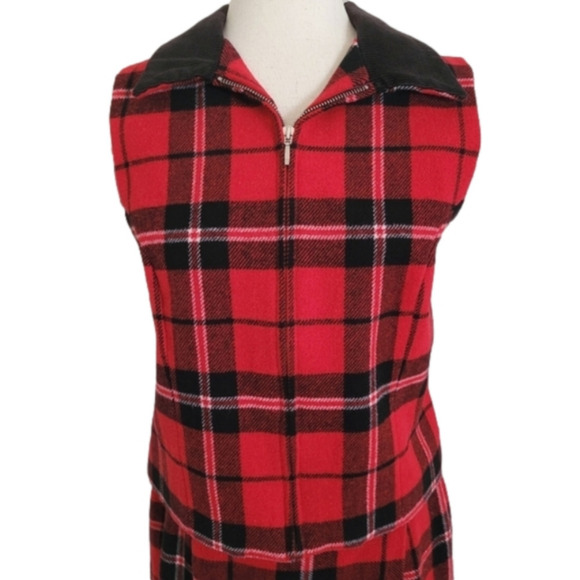 Vintage Tartan Wool Red Plaid Full Zip Vest Size Large - Picture 1 of 9